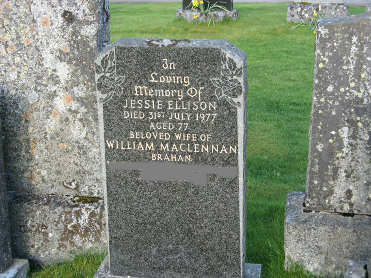 Photo of headstones/William MacLennan died 1983 MI Fodderty